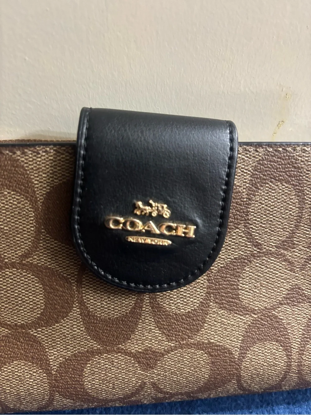 Coach Brown Monogram Continental Wallet with Black Snap